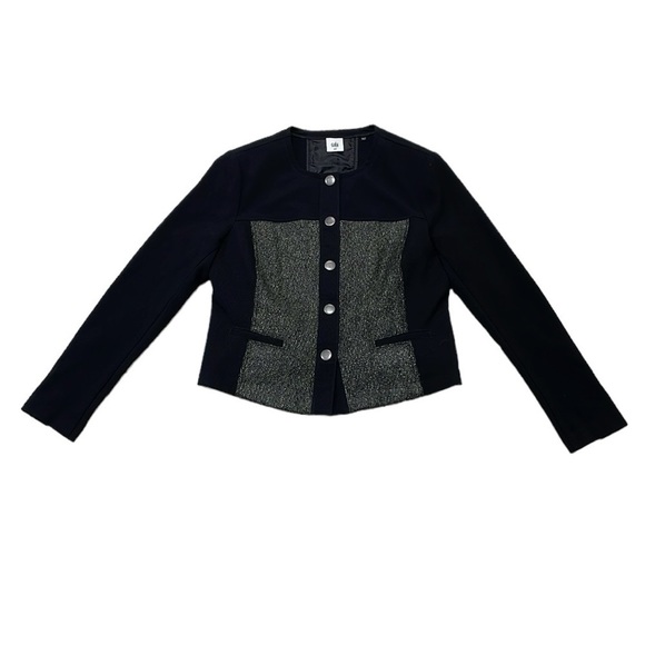 Cabi Jacket Women's Medium Green Black Mixed Media Blazer Cropped Snap Buttons - Picture 3 of 15